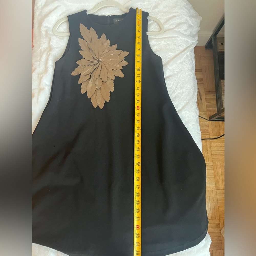 GRACIA Stretch Golden Floral Faux Leather sleeveless Dress Size Small - Picture 9 of 10